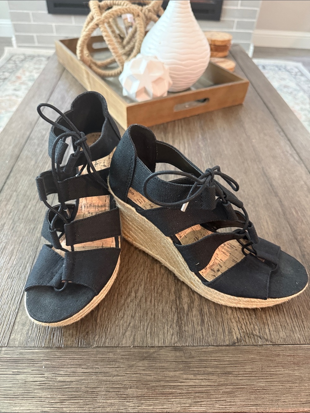 Merona Black Lace-Up Espadrille Wedge Sandals